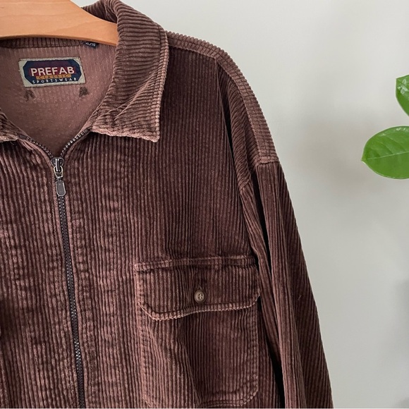 90s Vintage Prefab Sportswear Relaxed Fit Brown Corduroy Jacket Shacket Mens XL - Picture 7 of 10